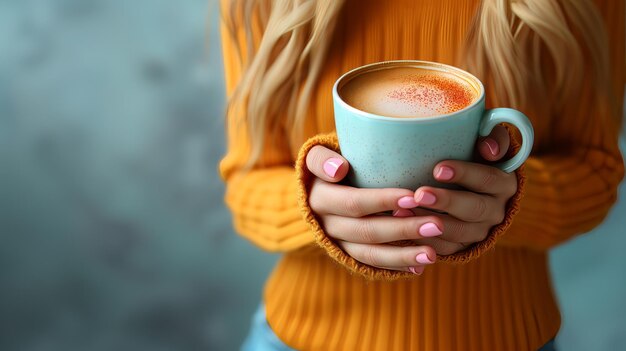 womans hand holding a coffee drink