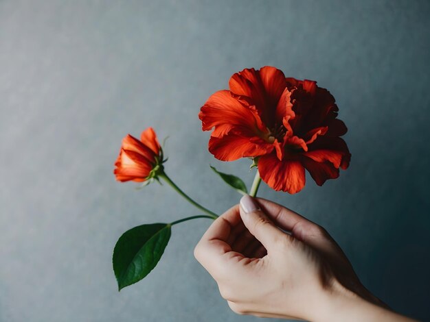 A womans hand holding a flower signifies power motivation and dedication Abstract background