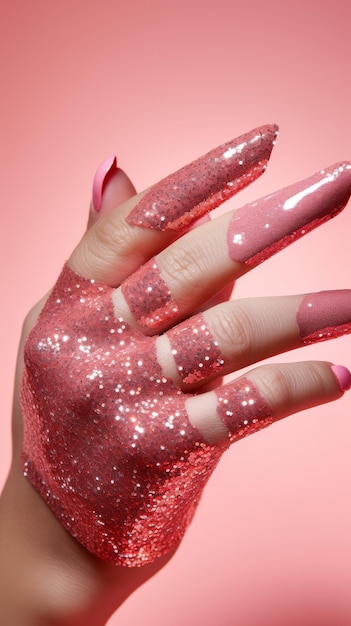 Womans Hand Sparkling With Pink Glitter