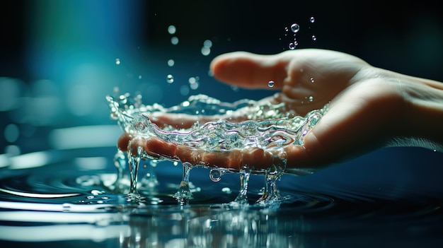 Foto la mano della donna tocca la superficie dell'acqua