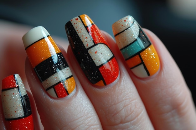 Womans hand with bold geometric nail design