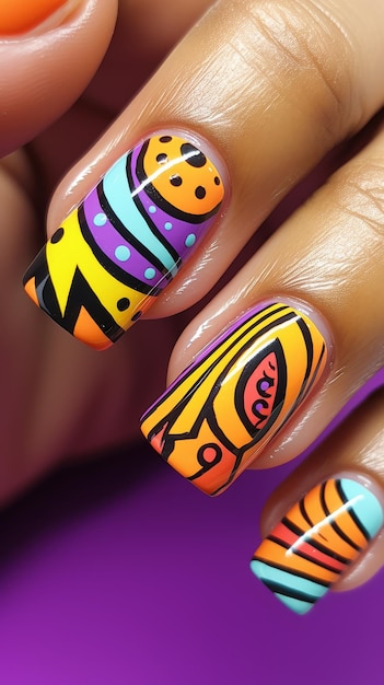 Womans Hand With Colorful Nail Design