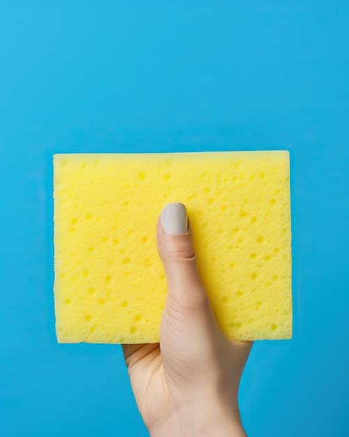 Foto la mano della donna con la spugna gialla