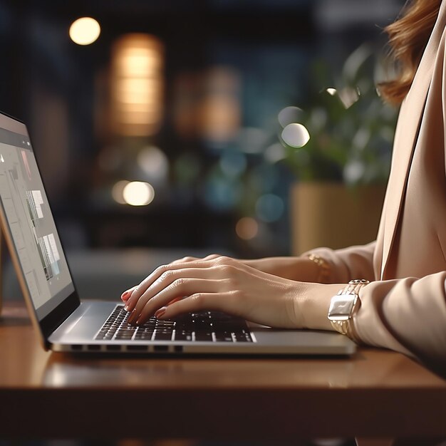 Womans Hands Typing on the Keyboard CloseUp Side