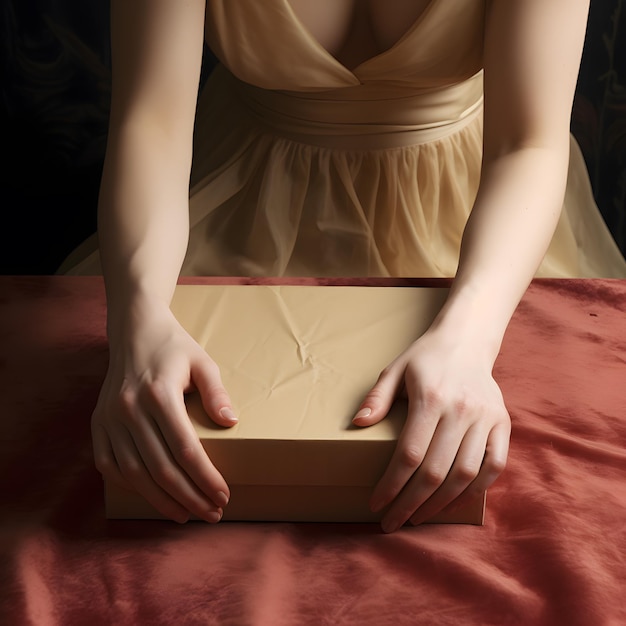 Womans Hands Unwrapping a Paper Box