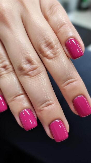 Foto una donna con le unghie rosa con una manicure rosa brillante