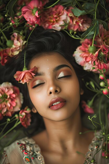 Photo womans portrait with floral