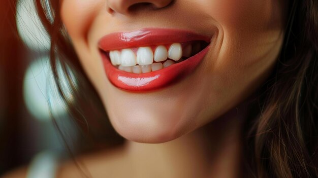 A womans smile is shown with a white teeth Ai Generated