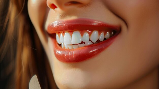 A womans smile is shown with a white teeth Ai Generated