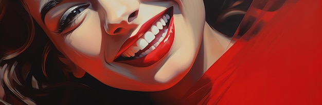 Photo a womans smile with bright in the style of red and crimson