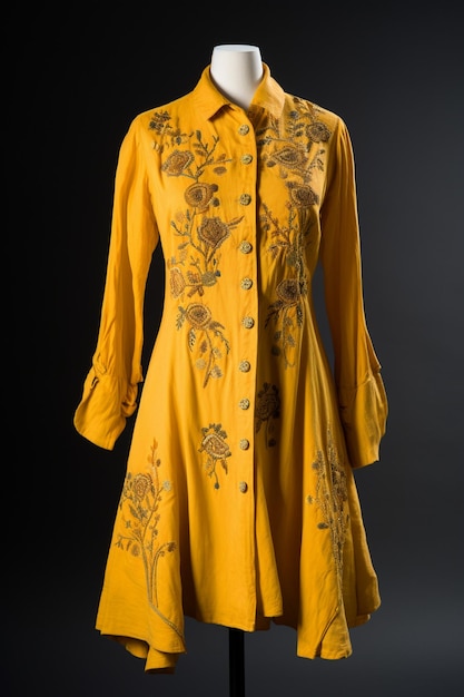 A womans yellow colored embroidered kamiz