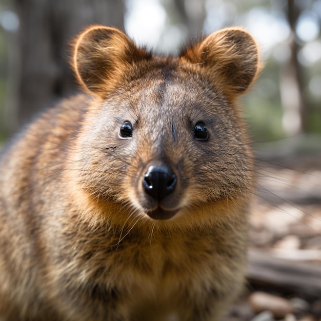 A wombat is looking at the camera.