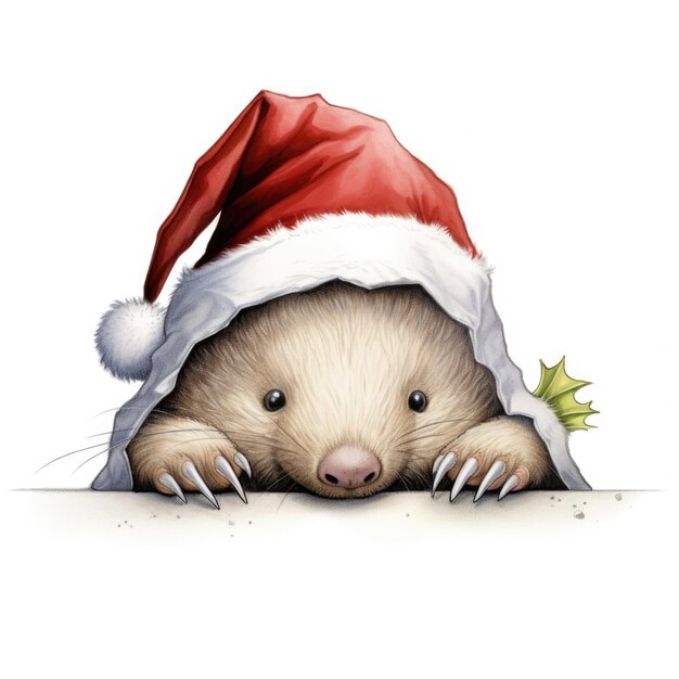 Wombat met een kerstmanhoed.