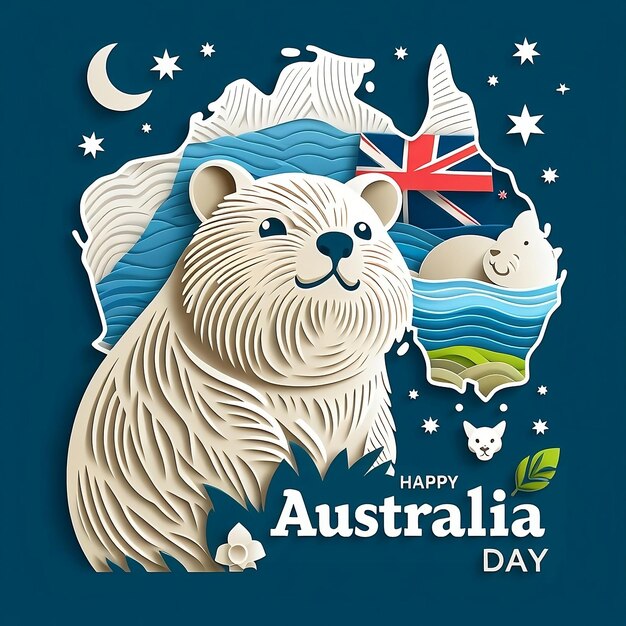 Wombat papercut stijl achtergrond met voor Australië dag 26 januari voor social media advertenties