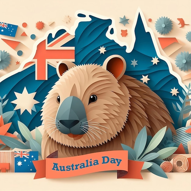 Wombat papercut style background for Australia Day 26 January for social media ads