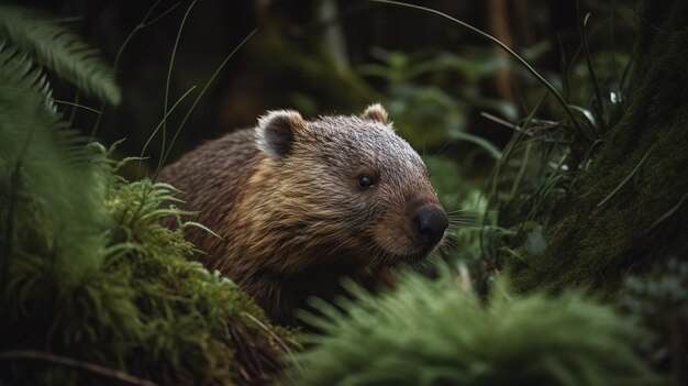 Wombat Wandering in Tasmanian Wilderness