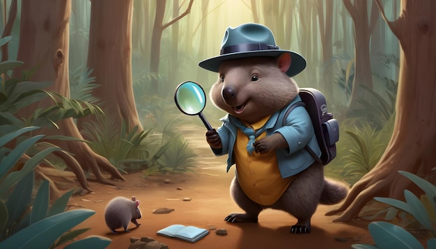 the Wombat with a magnifying glass and detective hat