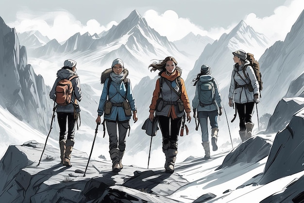 Women adventurers in the mountains