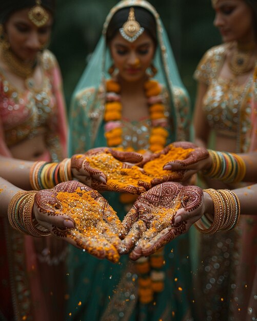 Photo women applying henna designs each wallpaper