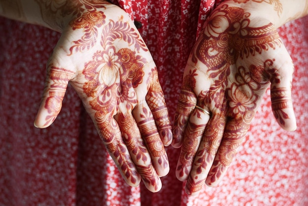 Women applying henna on hand