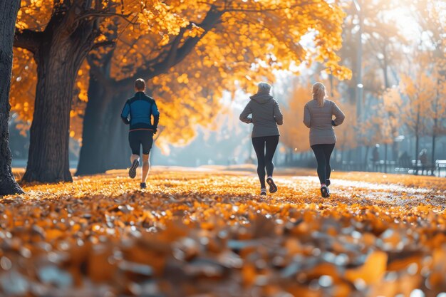 Women are running in the city park