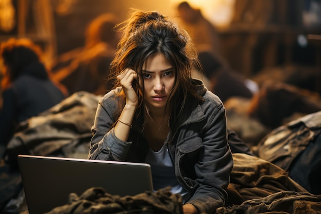 Foto le donne sono stressate mentre lavorano su un laptop donna d'affari asiatica stanca con mal di testa in ufficio che si sente male nello spazio di copia del lavoro