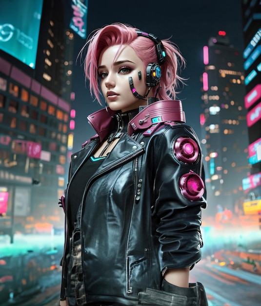 Women Assassins with pink hair cyberpunk style