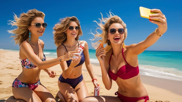 Women at the beach with suncream