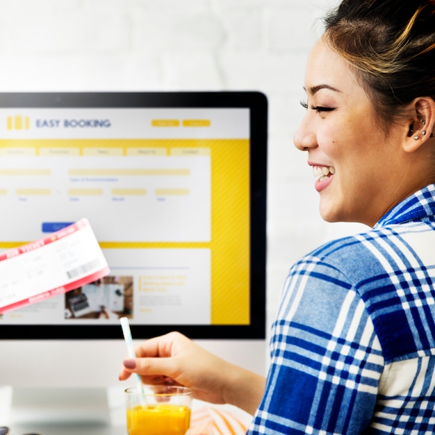 Women booking trip online