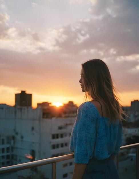 Women and buildings in the background