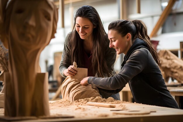 Photo women in a carpentry class