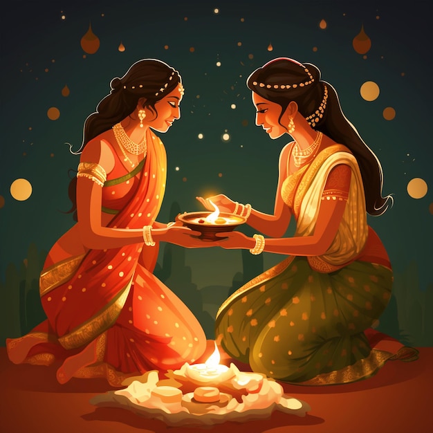 Women celebrating happy diwali with diya