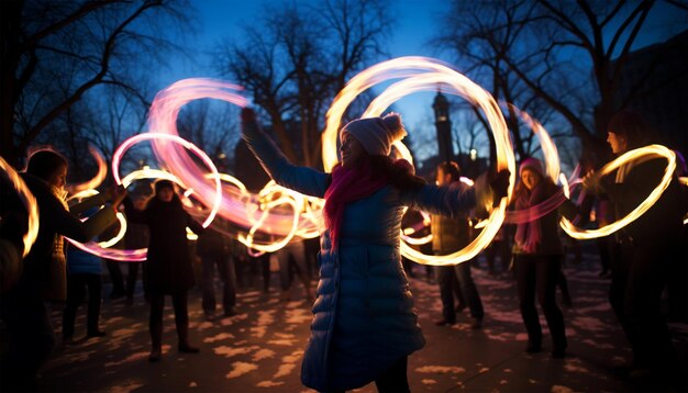 Foto donne che festeggiano il nuovo anno con luci circolari