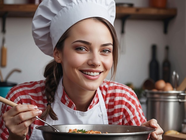 Photo women chef making cooking