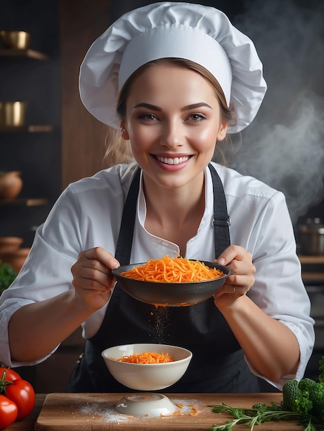 women chef making cooking