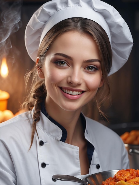 Photo women chef making cooking