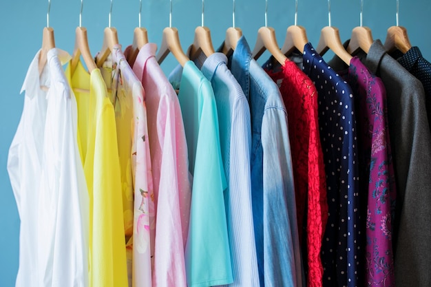 Photo women clothes hanging in row in closet