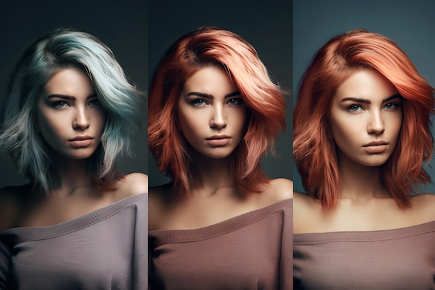 Women in colored hair and different hairstyles