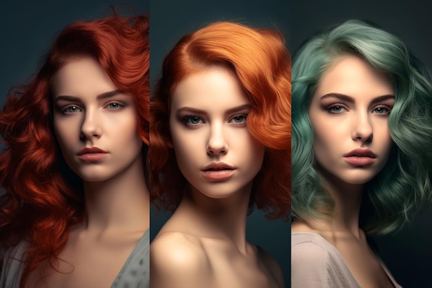 women in colored hair and different hairstyles