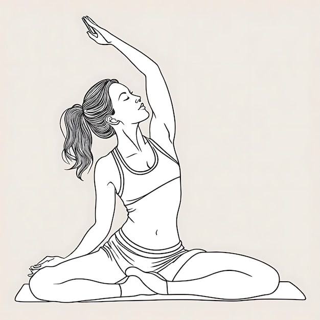 Foto una donna disegna una linea continua yoga illustrazione vettoriale