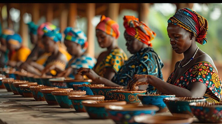 Photo women crafting pottery at a holiday artisan market in rwanda neighbor holiday creative background