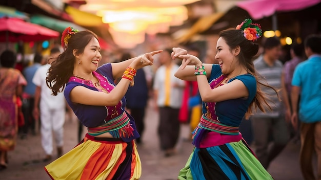 Women dancing and pointing at each other