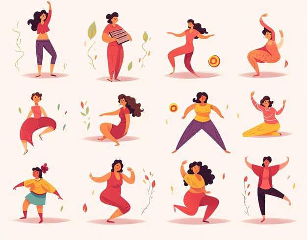 Фото Женщины занимаются различными упражнениями в различных позициях