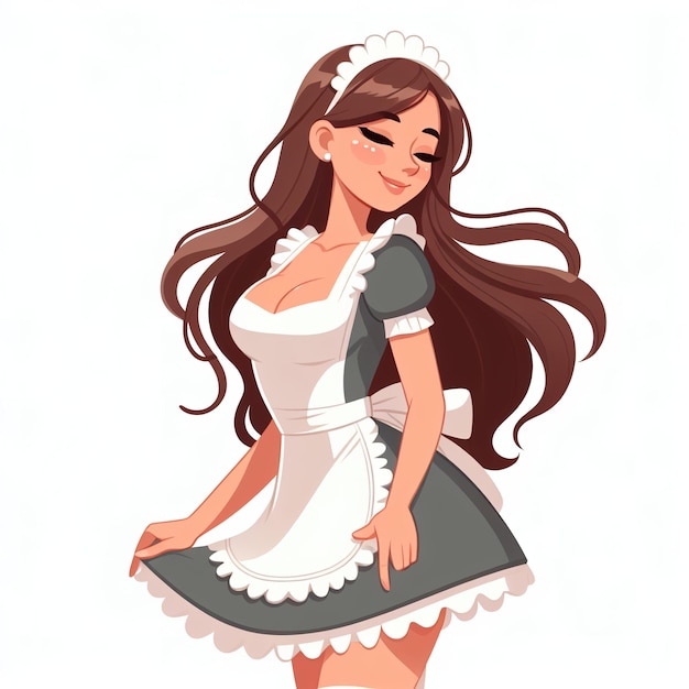 Women dressed as a maid illustration