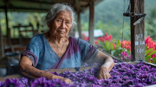 Photo women dye cotton with natural indigo in the provinces local master weavers are original