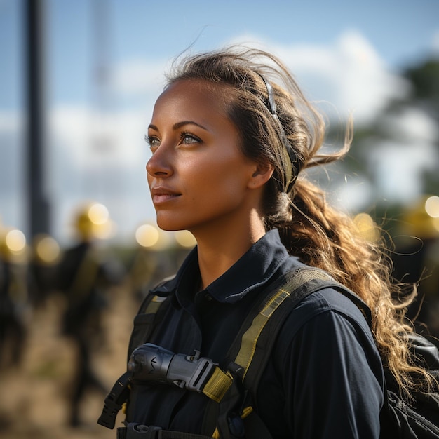 Foto ingegnere donna in uniforme e casco