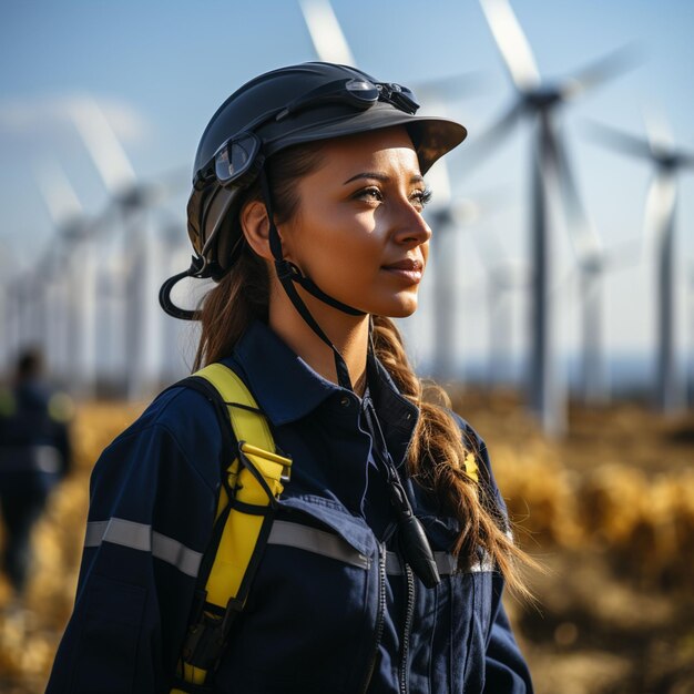 Photo women engineer in uniform and helmet