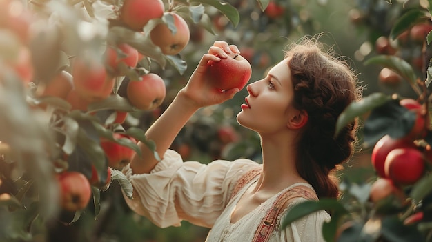 Women Enjoying Autumn Activity Picking Apples from Tree for Farm Harvest