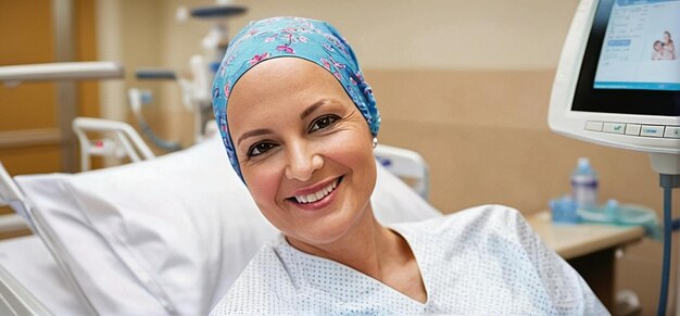 Photo women face cancer with a smile