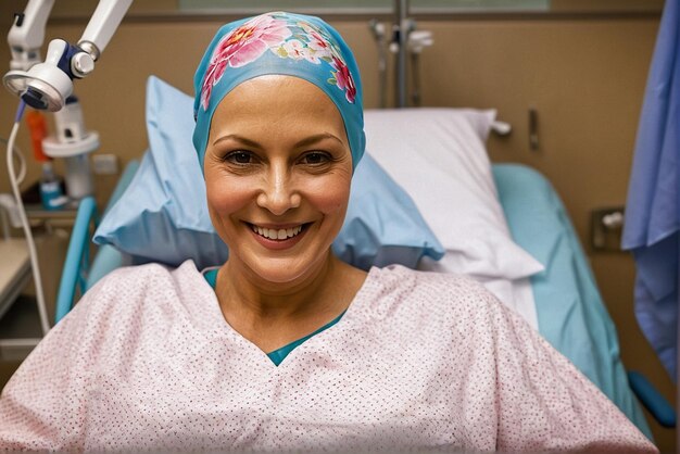 Photo women face cancer with a smile